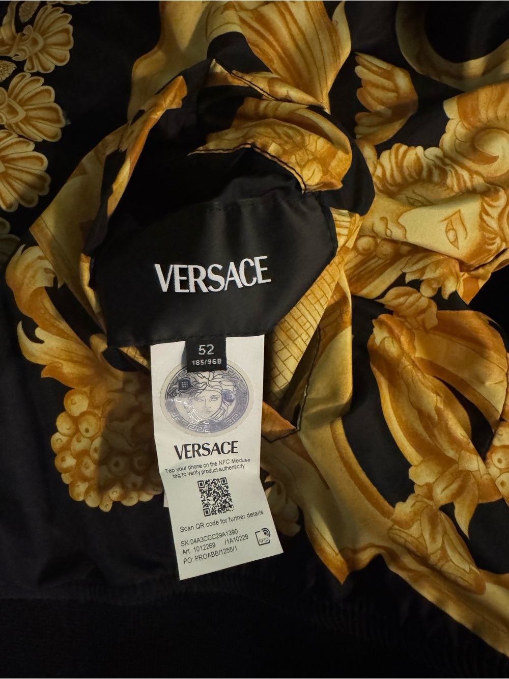 Versace Black and Gold Baroque Silk revisable jacket for unisex